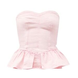 Isabel Marant Dolzina Strapless Pink Denim Corset Top Ruffle Trim Fitted